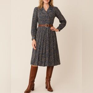 SCHRADER | WOMEN’S VINTAGE BLUE 70’S DRESS | LONG SLEEVE | SIZE 8 | PETITE